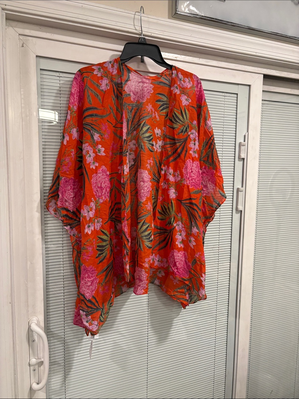Old Navy Orange Floral Kimono with Pink Blooms